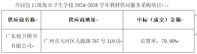 珠海市衛生學(xué)校2024-2026學(xué)年教材供應服務(wù)采購(gòu)項目中标結果公告  